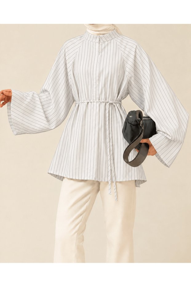 Spanish Sleeve Striped Oversize Tunic - White