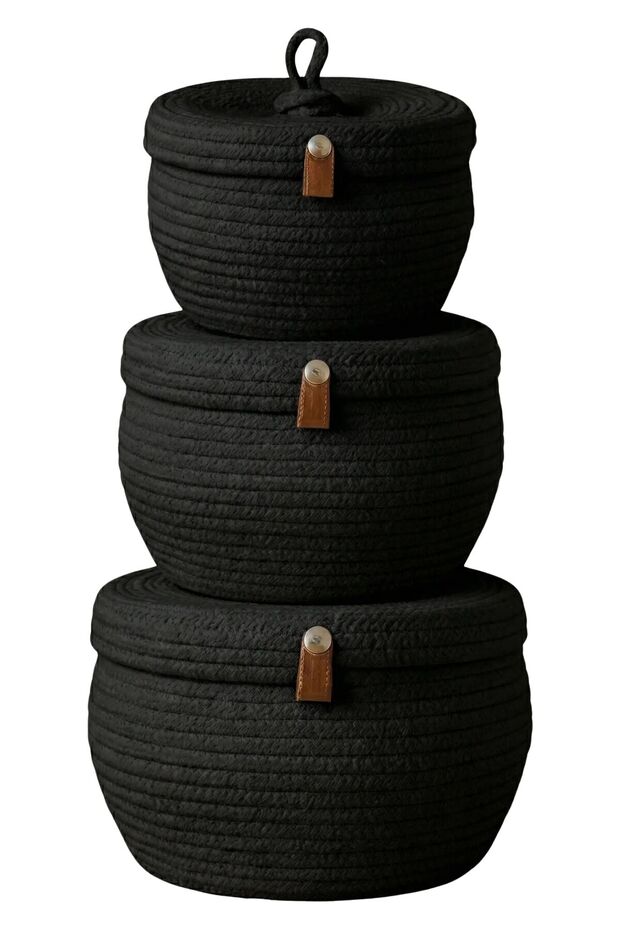 Set of 3 Conical Jute Organizer Baskets with Lids (Interlocking - 10 Color Options)