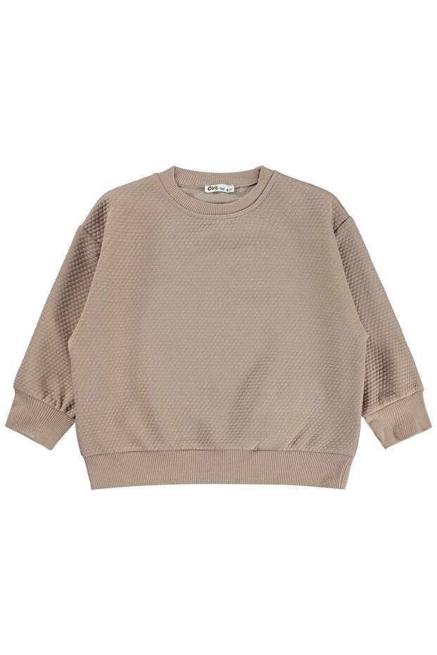 Boy's Honeycomb Fabric Sweatshirt | Jacquard Single Jersey Long Sleeve | School Nursery and Daily Use - Beige