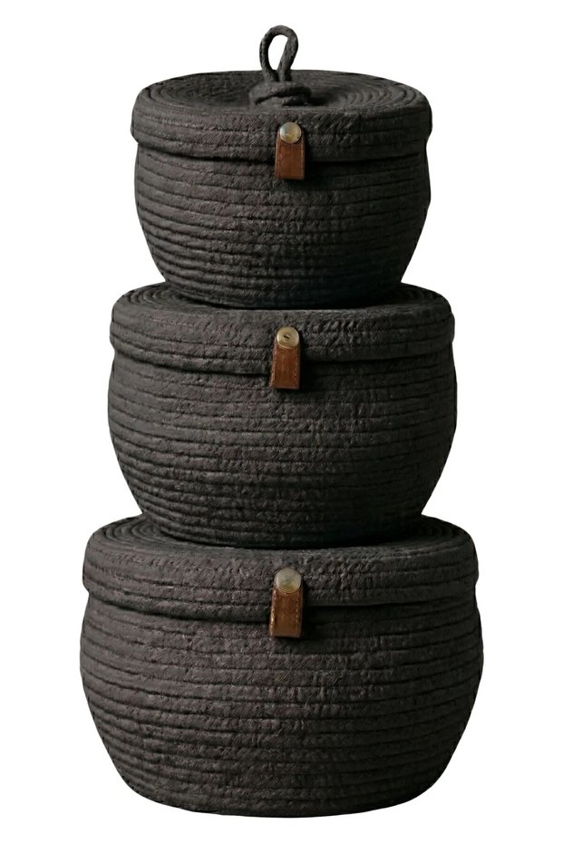 Set of 3 Conical Jute Organizer Baskets with Lids (Interlocking - 10 Color Options)