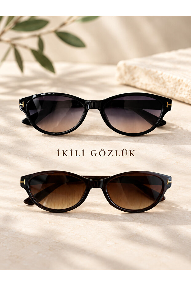Vela 2-Pack Cat Eye Cat Eye Unisex Women Men Retro Uv400 Stylish Classic Bone Sunglasses