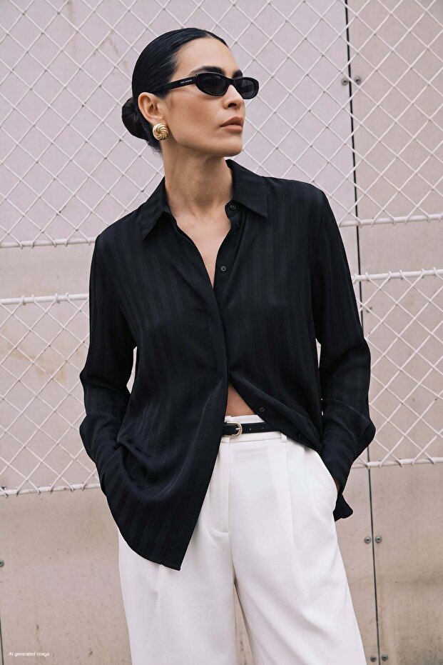 Stripe Patterned Shirt - Black