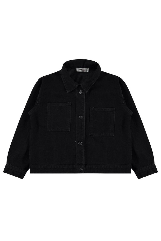 Civil Girl's Pocket Jacket |   Denim Long Sleeve Shirt Collar - Polo |   School Nursery and Daily Use - Black