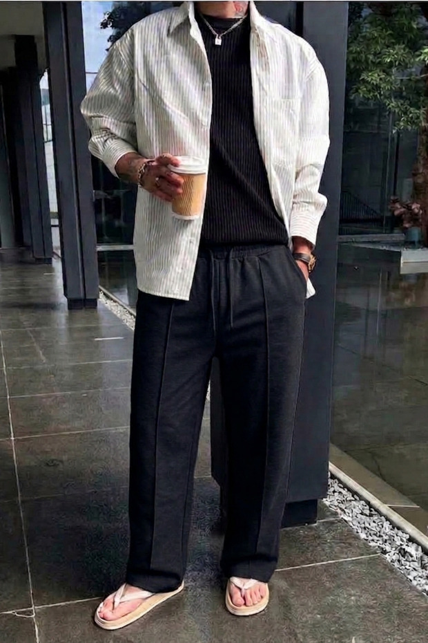 Men's Regular Fit Straight Leg Lace-Up 2 Thread Cotton Trousers Sweatpants