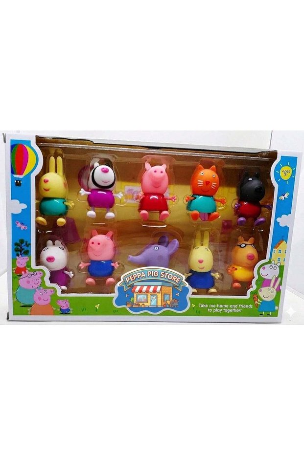 Peppa Pig Store Family Toy Set of 10 for Kids - Piggy Family, Daddy Pig, Mummy Pig, Grandpa & Granny and Baby Piggies | Soft Rubber Cartoon Pig Playset for Kids | Pig Toys Gift for Boys & Girls (3+ Ye