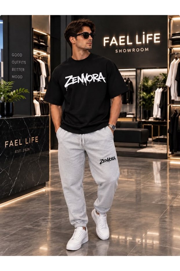 Zenvora Printed Oversize Cotton T-Shirt Tracksuit Premium Set