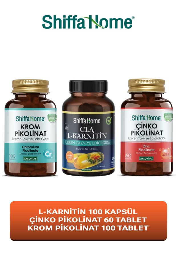 L-Carnitine 100 Capsules & Chromium Picolinate 100 Tablets & Zinc Picolinate 60 Tablets - 3-Piece Dietary Set