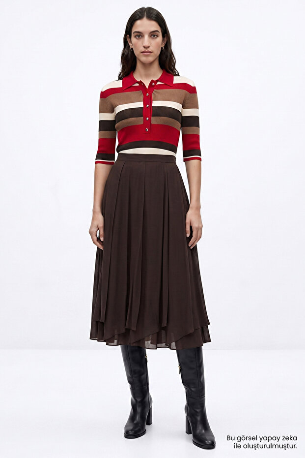 Regular Flared Skirt with Hidden Zipper and Pockets