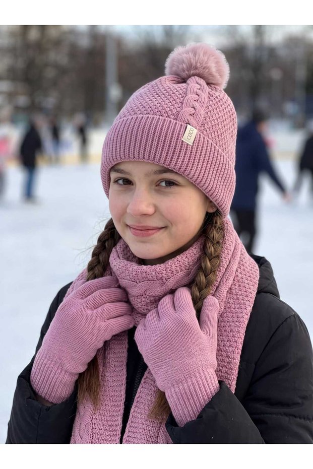 Kitti 9-15 Years Old Girls' Fleece Scarf, Beanie, Gloves 3-Piece Set