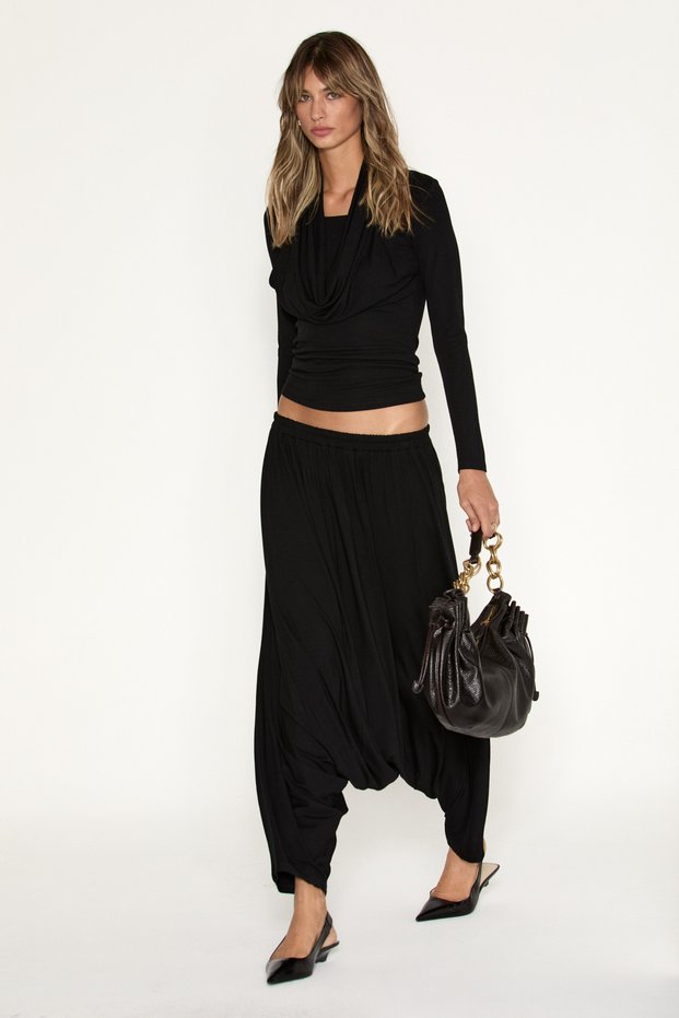 Eirana Women's Elastic Waist Shalwar Black Trousers