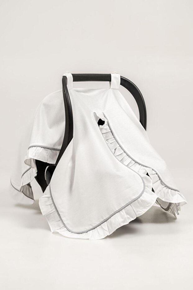 100% Cotton Satin Ruffled Stroller Cover and Sunshade