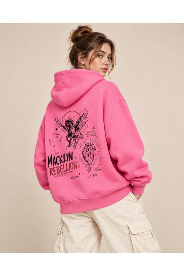 Unisex Men's and Women's Rebellion Design Printed Oversize 3 Thread Hooded Sweatshirt
