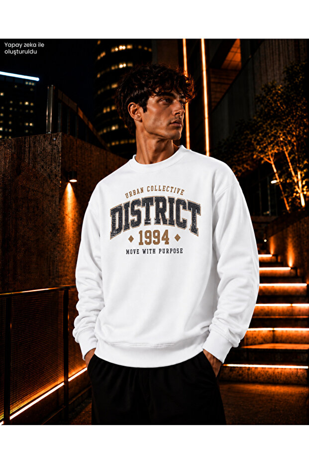 Men's District and Taba 1994 Written Crew Neck Casual Regular Fit Sweatshirt
