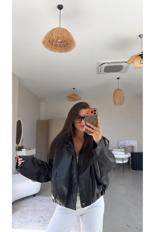 Black Zr Model Leather Bomber Premium Jacket