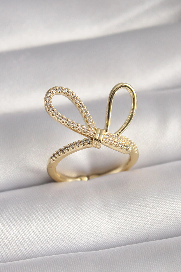 Gold Color Zircon Stone Knot Model Women's Ring Tj-Byk3085