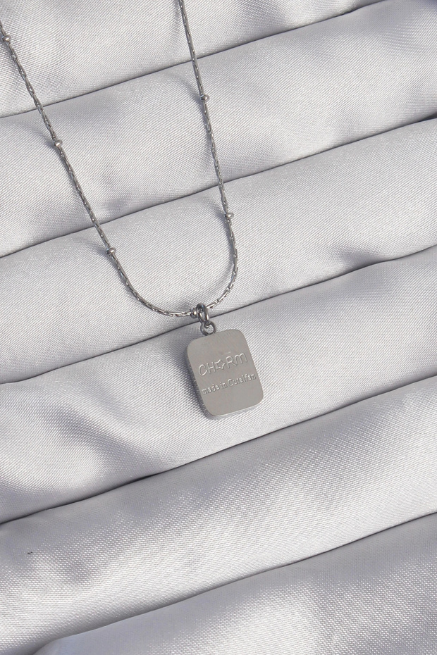 316L Steel Silver Color Square Charm Model Necklace Tj-Bko8927