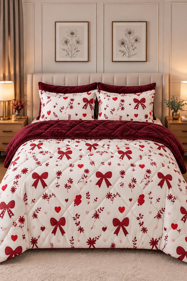 Premium | Double-Sided Double Wellsoft Quilt Set | 195 X 215 cm | Quilt | 2 Pillowcases | Home Textiles
