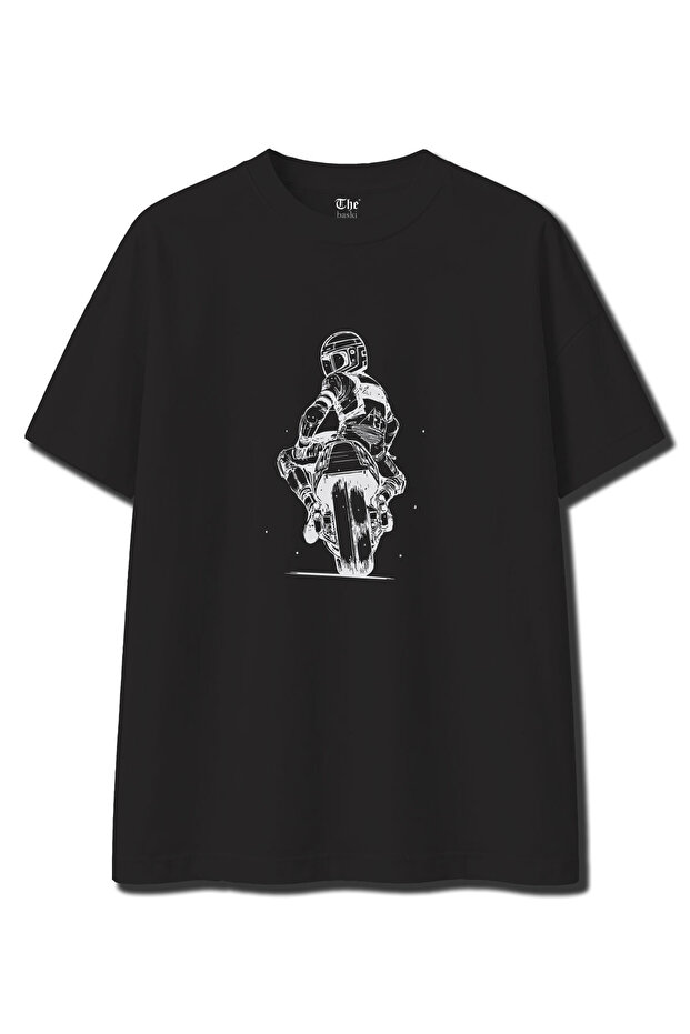 Motorcycle Drawing Printed Cool Unisex 100% Cotton Oversize T-Shirt