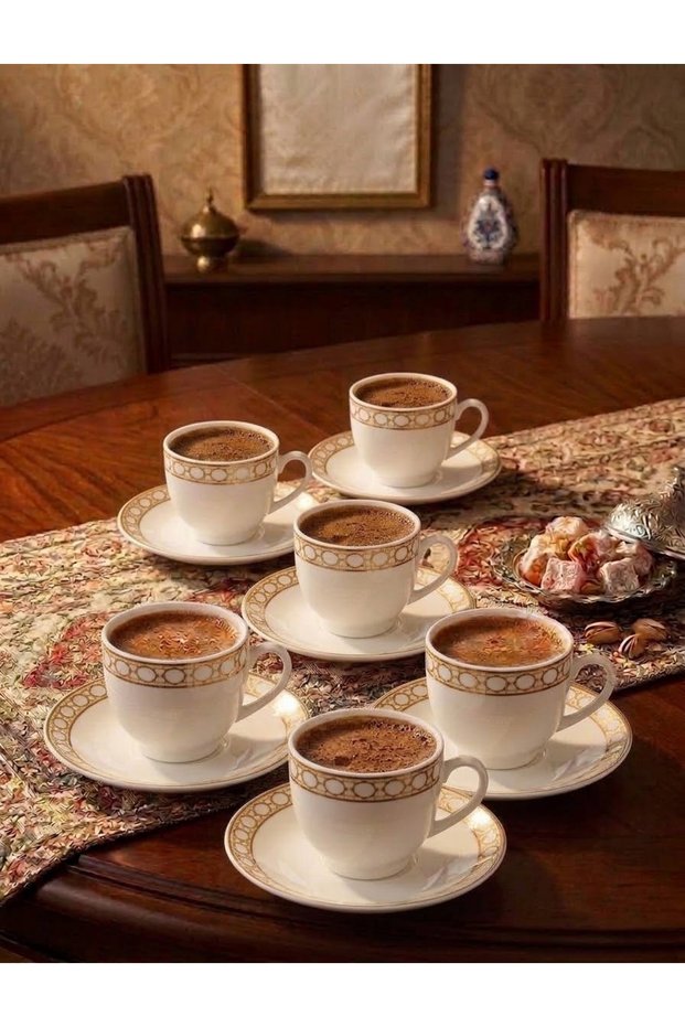 طقم قهوة تركي من البورسلين - لستة أشخاص-