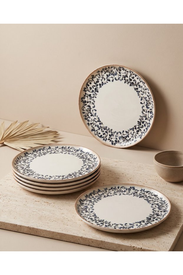 Rumi 6-Piece Porcelain Serving Plate Set 25 cm - Pattern and Color Guaranteed