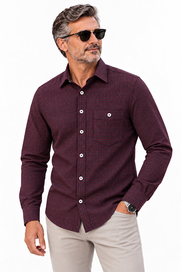 Men's 100% Cotton Shirt Relaxed Fit Single Pocket Long Sleeve Buttoned Bottom Collar 4 Seasons