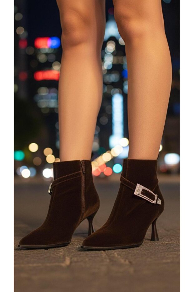 Imported velvet crystal stone buckle women's bootie 0044-00