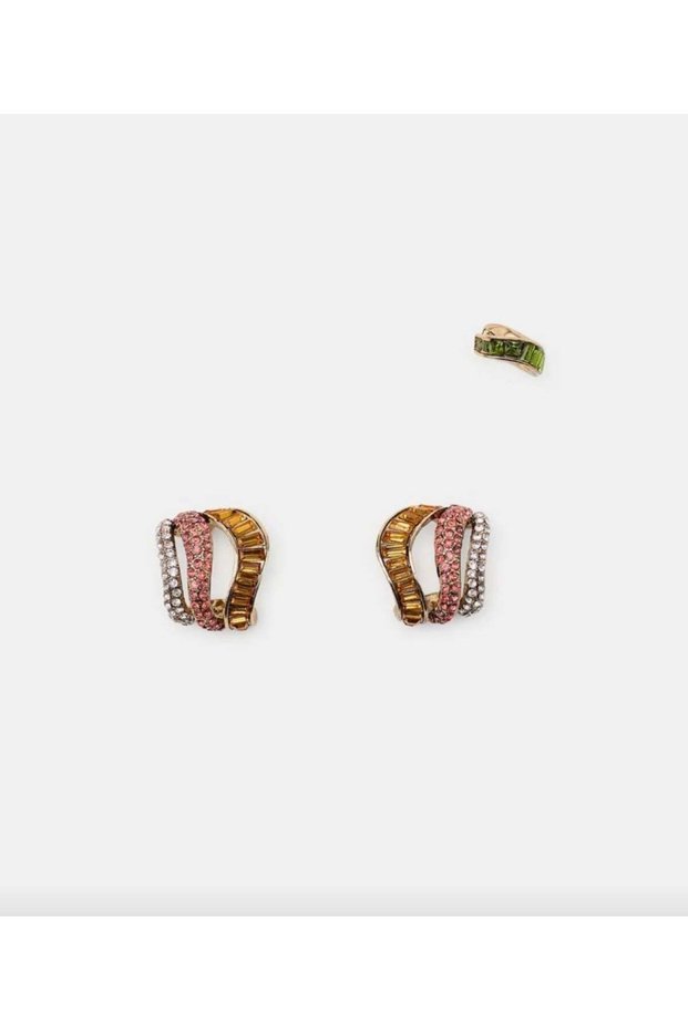 Çelik Taşlı - Earcuff Küpe Seti