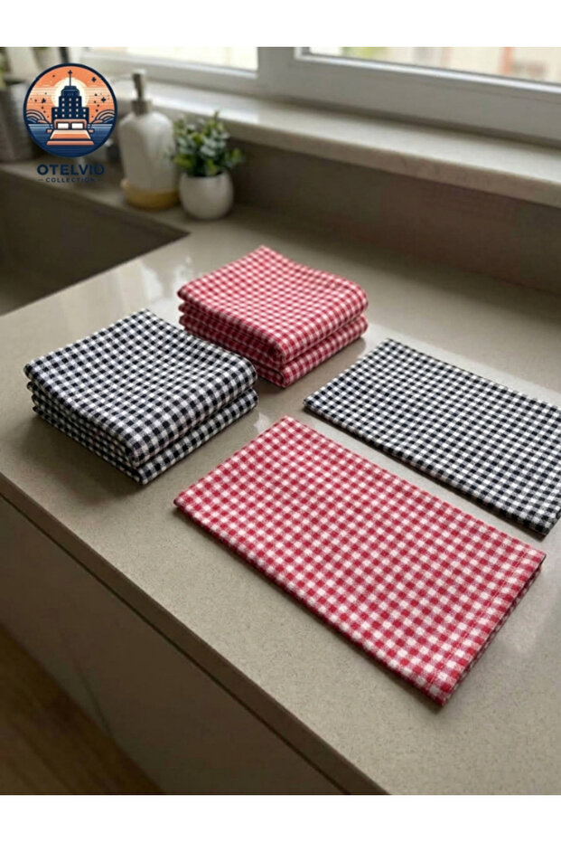 6-Piece Plaid / Gingham Pattern Multi-Purpose School Nutrition, Table Serving, and Kitchen Hand Towel Set
