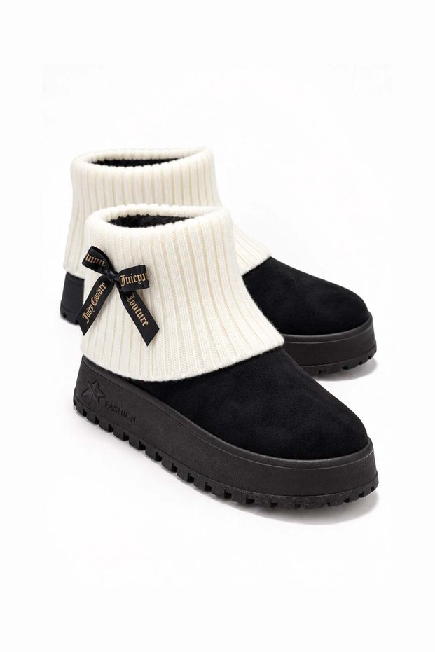 Knitted, Bowknot, Furry Children's Boots 31-35 Black