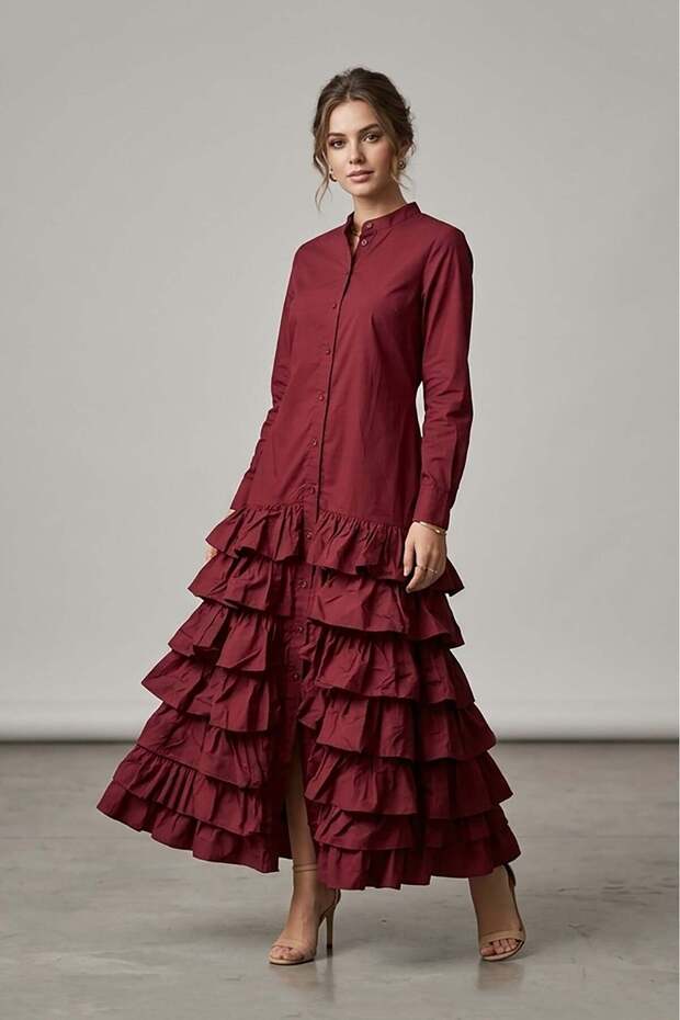 Ruffle Dress 6806 Bordo