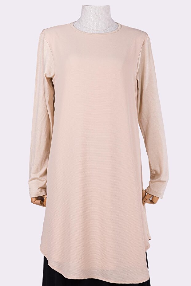Combed Cotton Sleeved Tunic Beige