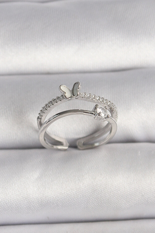 Brass Silver Color Zircon Stone Figured Adjustable Ring Tj-Byk3528