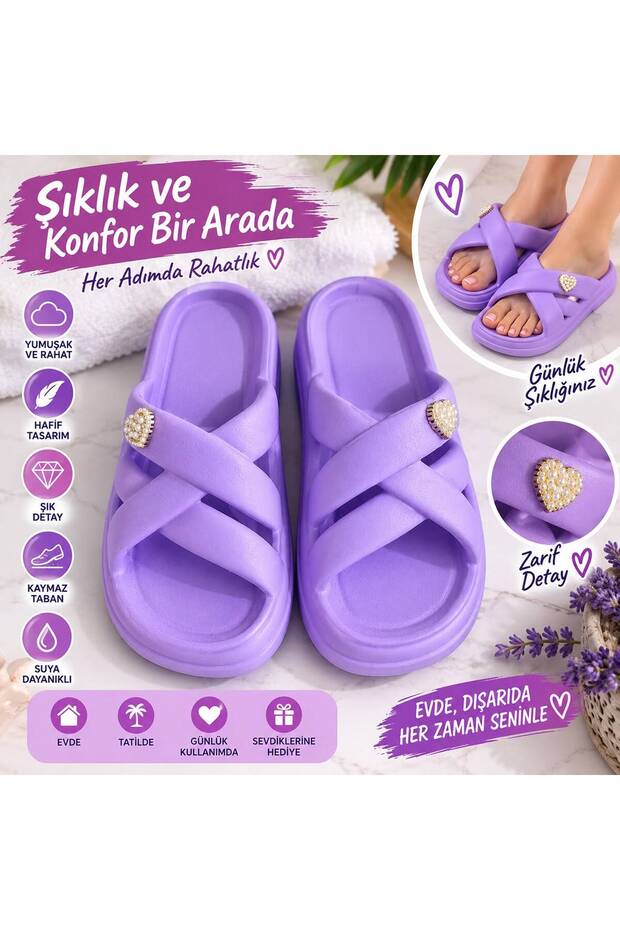 Women's Powder Pink Stone-Crossed Strap Stylish Daily Slippers