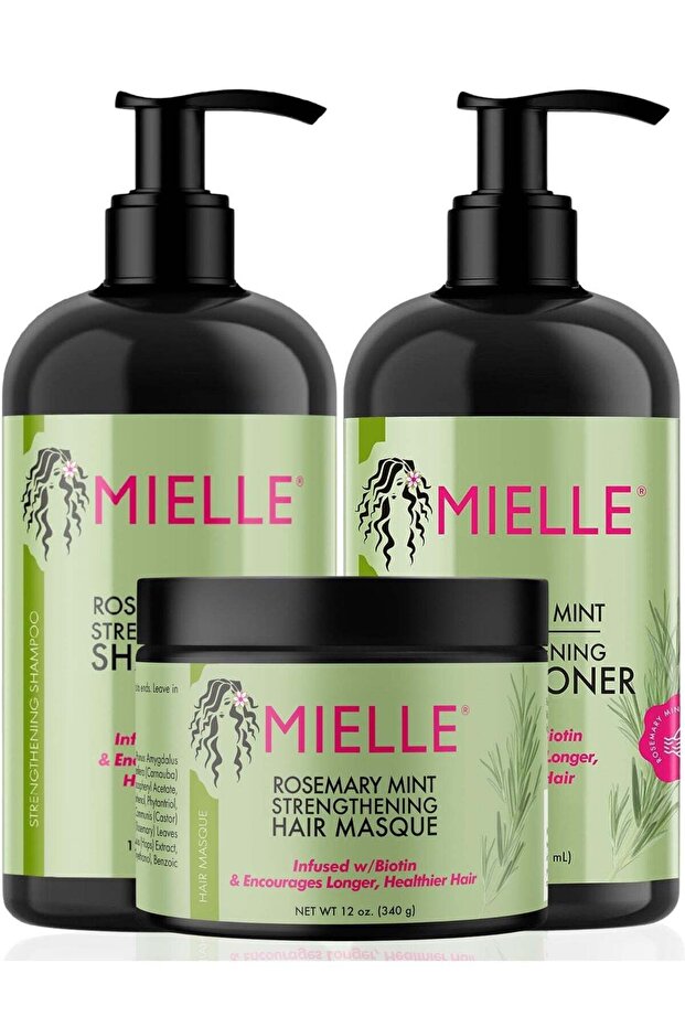 Rosemary Mint Strengthening Set - Shampoo, Conditioner, Hair Mask - Infused With Biotin, Cleanses And Helps Strengthen Weak And Brittle Hair 1050ml