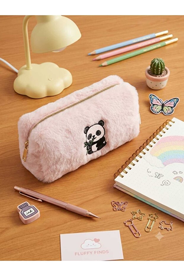 Plush Pencil Case Pen Holder Pen Bag 6X10X19 cm Medium Size Pink Panda