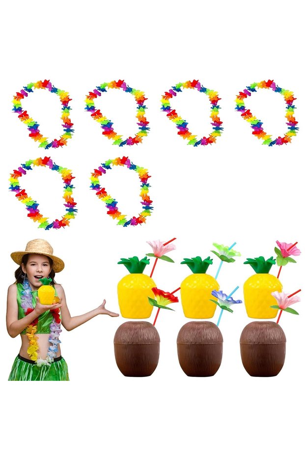Tropical Hawaiian Party Supplies – Necklace, Straws, Glasses Set