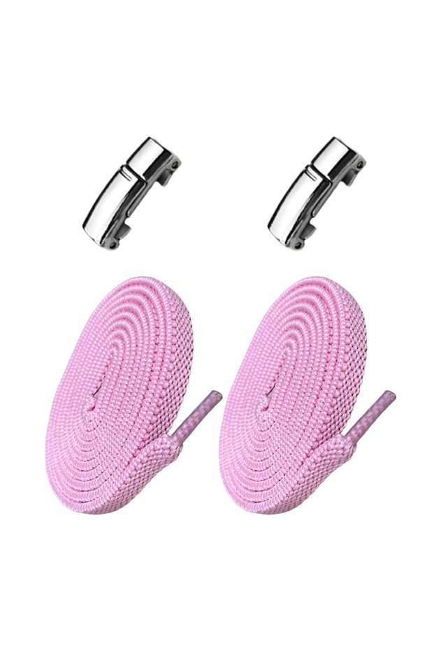 Light Pink Lace-Up, Magnetic, Stainless Metal Buckle, Elastic, Practical, Snap-On Shoelaces, 1 Pair