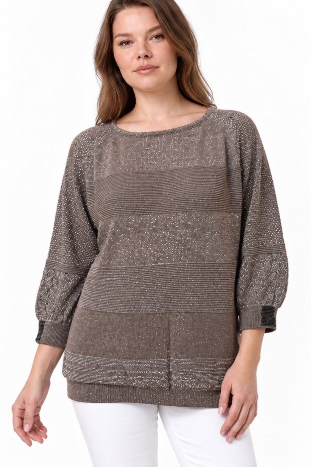 Women's Silvery 4/3 Capri Sleeve Knitwear Blouse