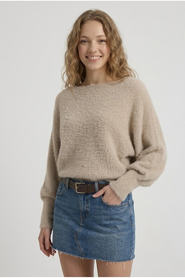 Women's Bearded Knitwear Sweater Boat Neck Batwing Sleeve Soft Textured