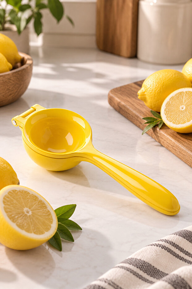 Yellow Manual Lemon Squeezer – Practical Citrus Juicer with Ergonomic Handle