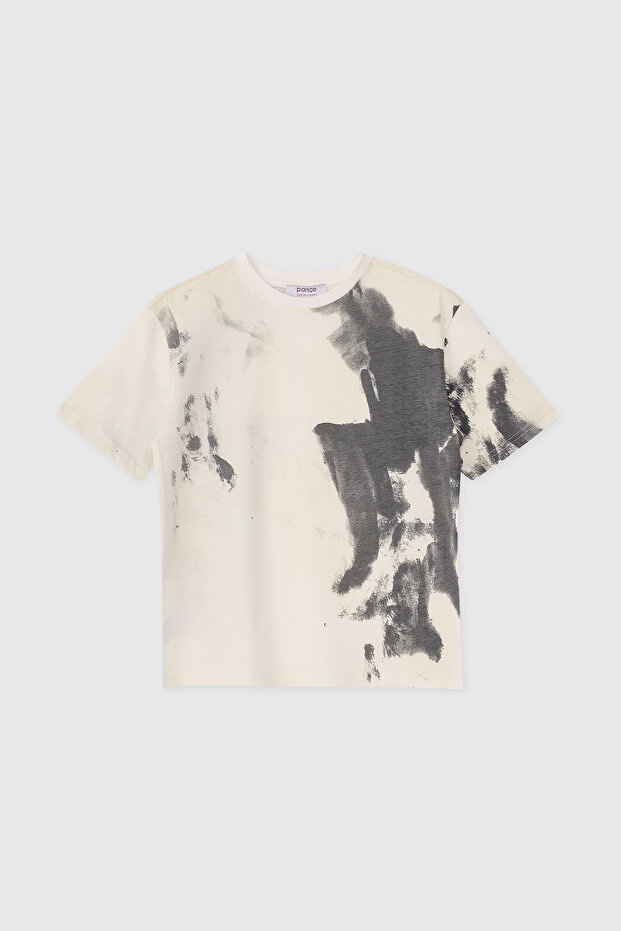 Boy's Crew Neck Pocketed Ecru T-Shirt