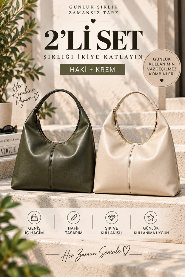 Set of 2 Large Size Hobo Bag Women's Shoulder Bag with Zipper and Large Internal Volume Daily Bag