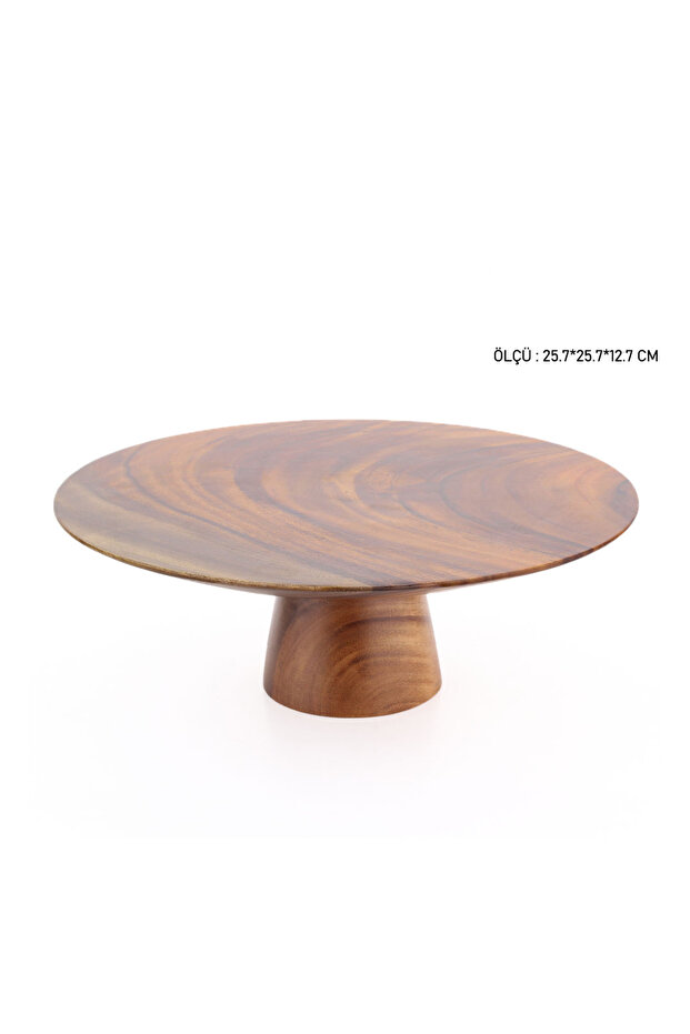 Akasya 25 cm Cake Stand – Wooden Cake, Dessert, and Presentation Plate with Stand