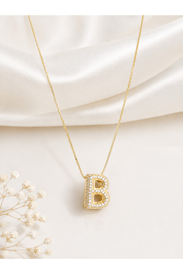 Zircon Stone Balloon Model Gold "B" Letter Necklace