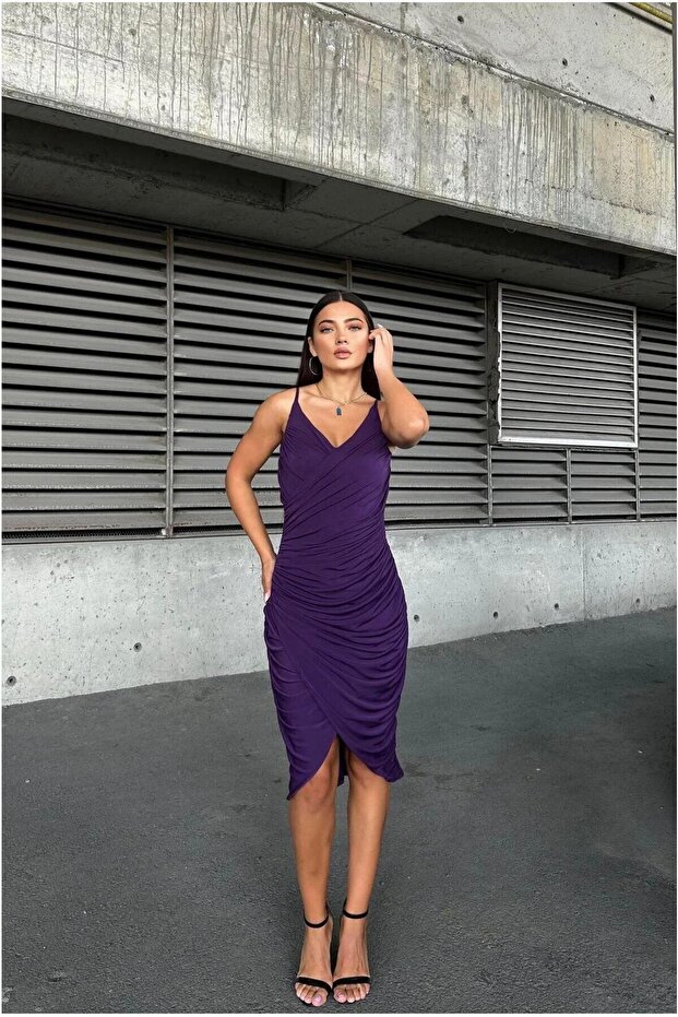 Flexible V Evening Dress Fabric Dress Collar Sandy Gathered