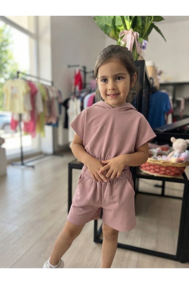 Girl's Fabric Hooded Crop Top and Shorts Two-Piece Set