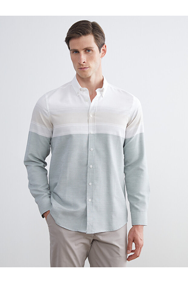 Green Regular Fit Long Sleeve Dobby Men's Shirt from Plus-Store