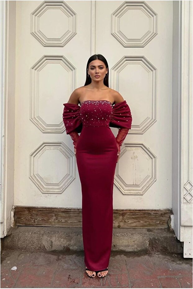 Flexible Tulle Strapless Evening Dress Fabric Dress
