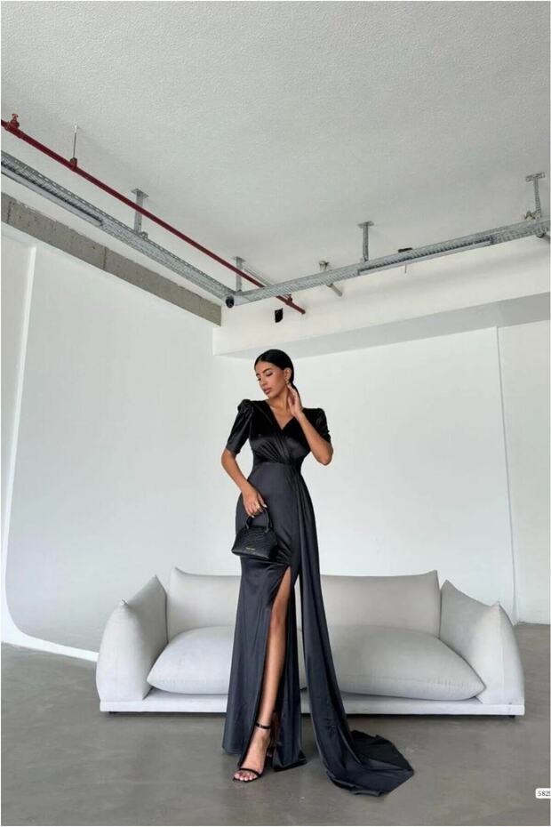 Satin Evening Dress Fabric Dress Collar Double Breasted