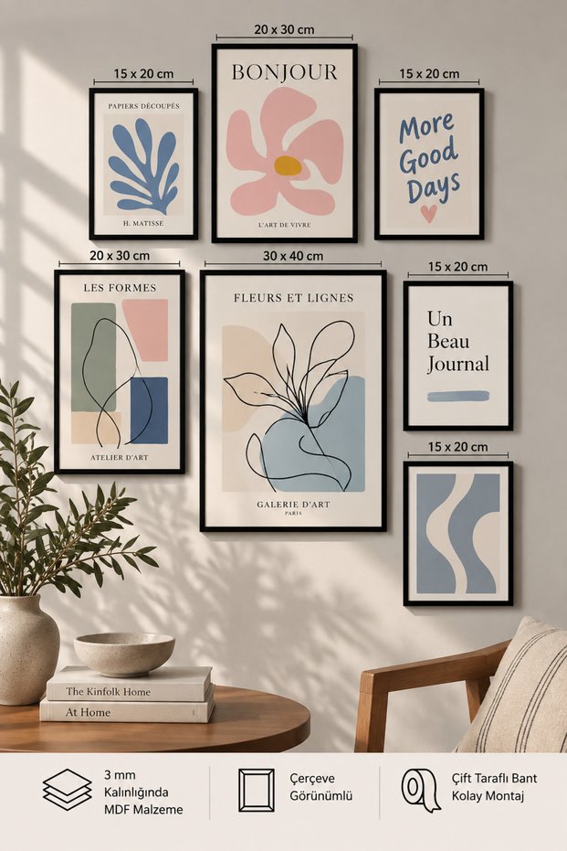 7-Piece Frame-Looking Modern Painting Set | Retro & Pop Art | Living Room, Office, Kitchen and Study Room Wall Decor